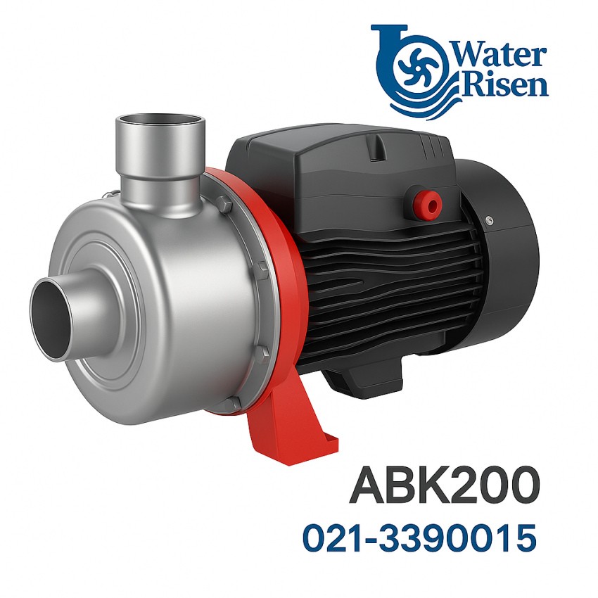 پمپ سانتریفیوژ استیل 304 مدل ABK200 | توان ۲ اسب بخار | سهفاز | پروانه نیمهباز | مناسب مایعات نیمهتمیز و صنعتی